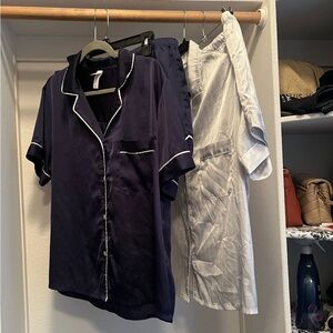 Stars Above 4 piece button up tops/shorts Large Navy & White/Baby blue stripes